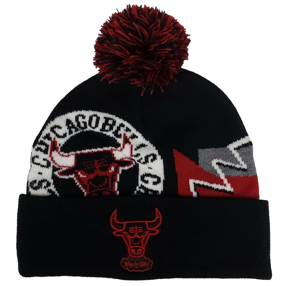 Chicago Bulls Mitchell & Ness NBA Cuff Knit Beanie Hat Cap 3D Logo Black New